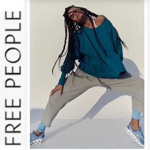 Last Chance NEW Free People Movement Care Charm Sweatshirt teal small - Picture 2 of 16